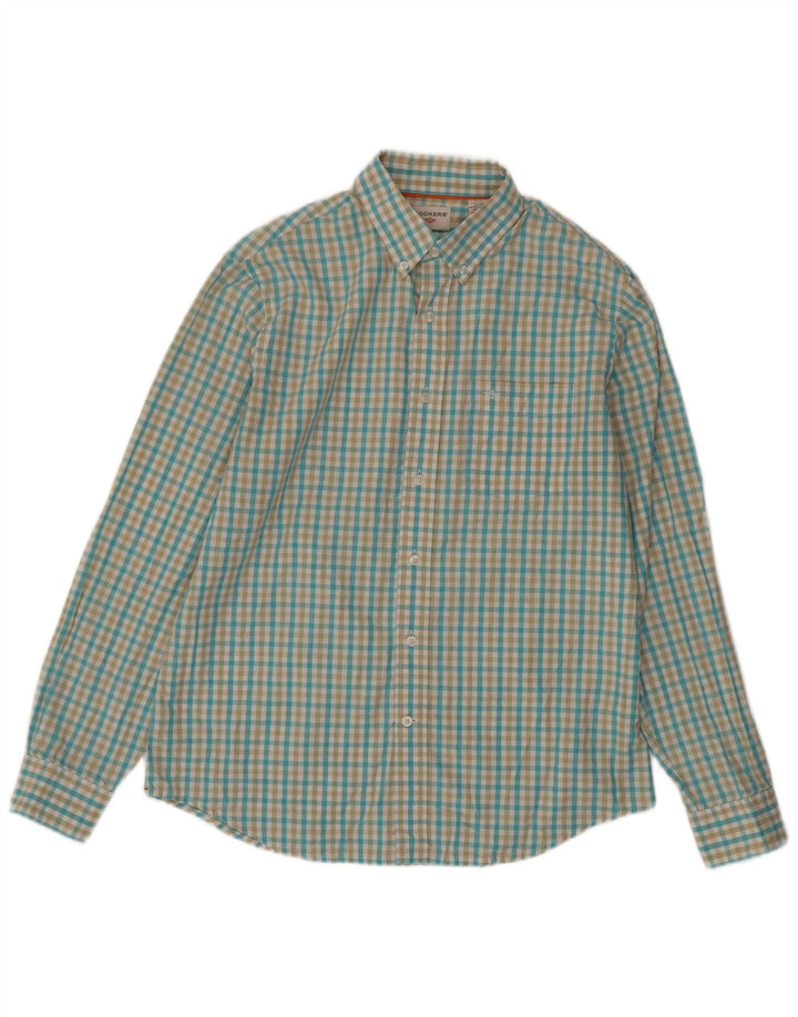 DOCKERS Herrenhemd aus mittelblauer Gingham-Baumwolle