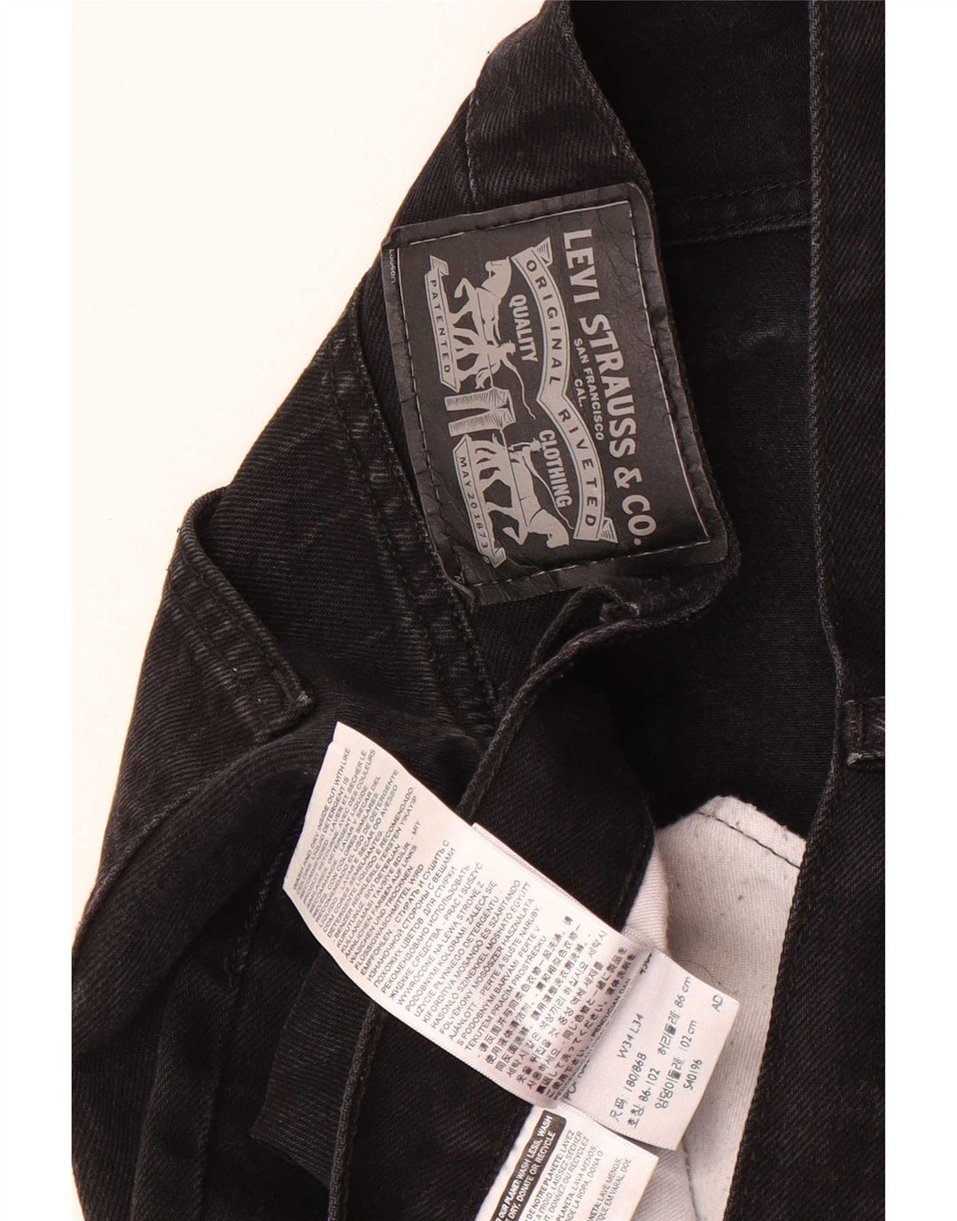 Levi's Herren Straight Jeans W34 L34 Schwarze Baumwolle