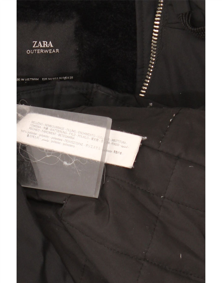 ZARA Damen Sherpa-Windbreaker-Mantel mit Kapuze, UK 14, Mittelschwarz, Polyester