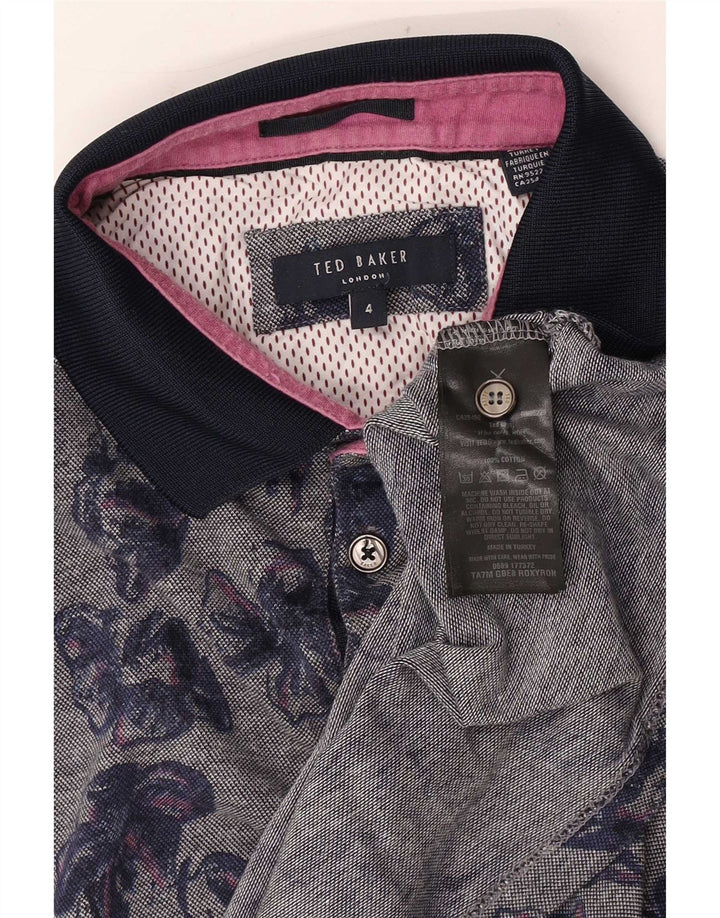Ted Baker Herren-Poloshirt, Größe 4, groß, graue Baumwolle mit Blumenmuster