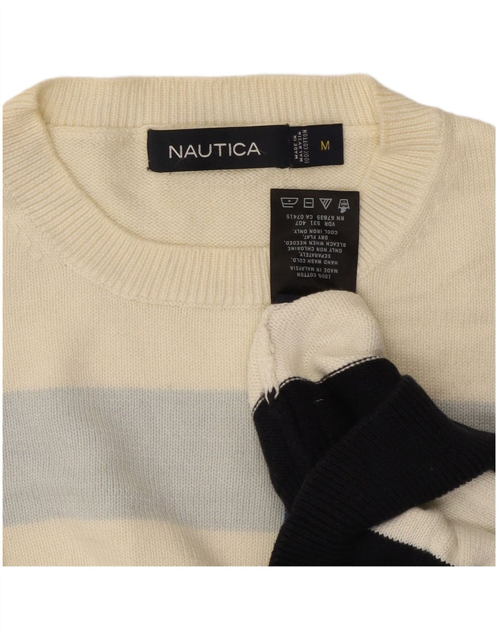Nautica Herren-Pullover mit Rundhalsausschnitt, mittelgroße, cremefarbene, gestreifte Baumwolle