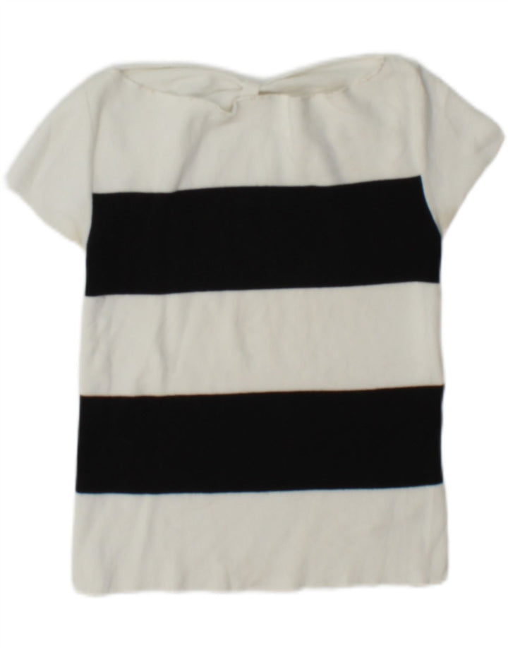 Emporio Armani Damen Crop Off Shoulder Top IT 42 Mittelweiß gestreift