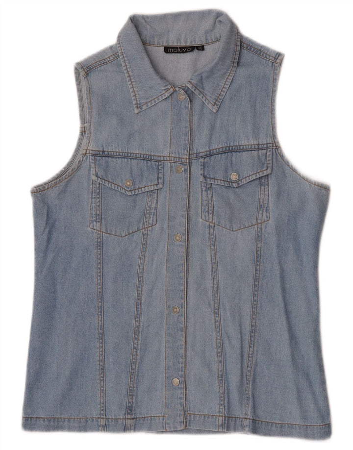 Vintage Damen Ärmelloses Jeanshemd UK 12 Mittelblau