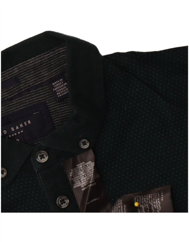 Ted Baker Herren-Poloshirt, Größe 3, mittelgrün gefleckte Baumwolle