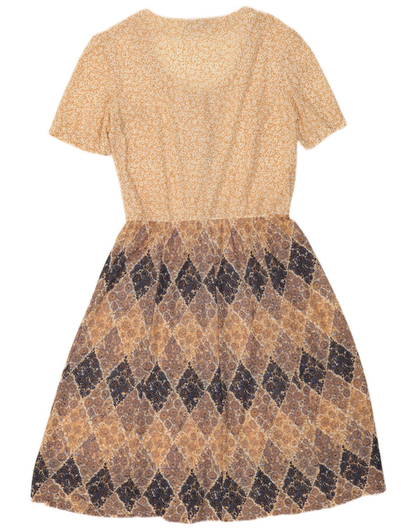 Vintage Damen Maxikleid UK 16 Large Beige Floral