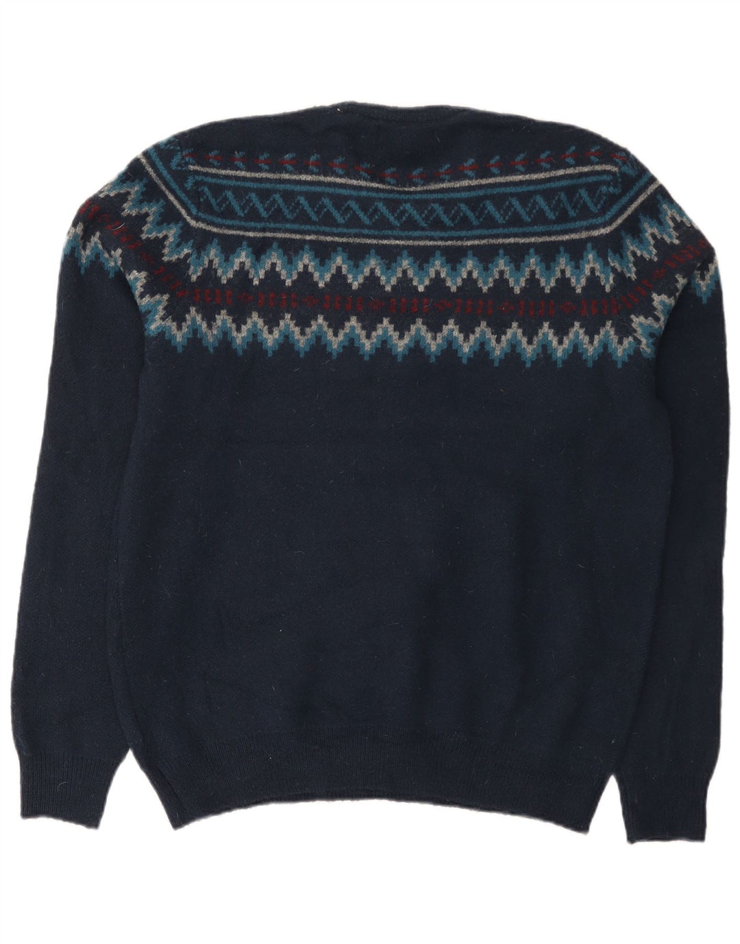 Marks & Spencer Herren-Pullover mit Rundhalsausschnitt, mittleres Marineblau, Fair Isle-Muster