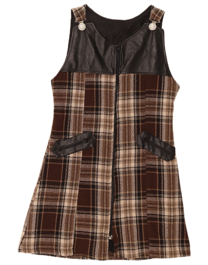 Vintage Damen Ärmelloses A-Linien-Kleid IT 44 Mittelbraun kariert