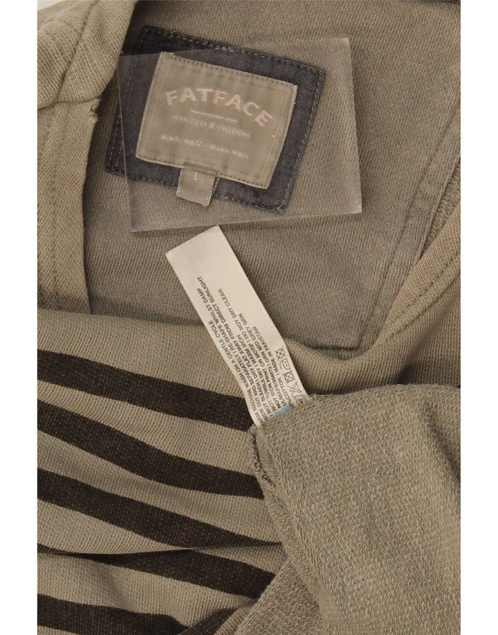 FAT FACE Herren-Top, langärmelig, groß, Khaki, gestreift, Baumwolle