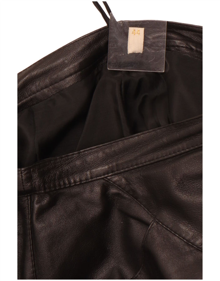 VINTAGE Damen Lederrock IT 44 Medium W32 Schwarz