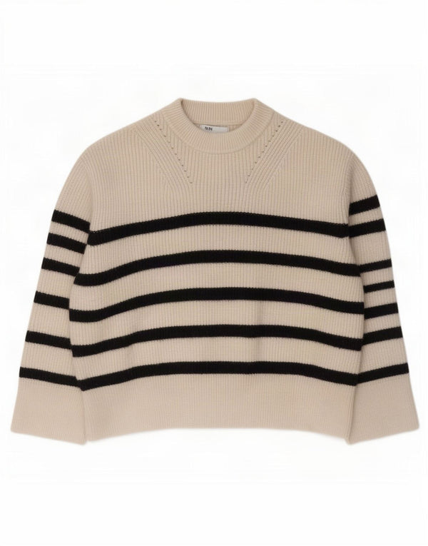 Zara Damen-Pullover mit Rundhalsausschnitt, Gr. 10, Größe S, gebrochenes Weiß, gestreift