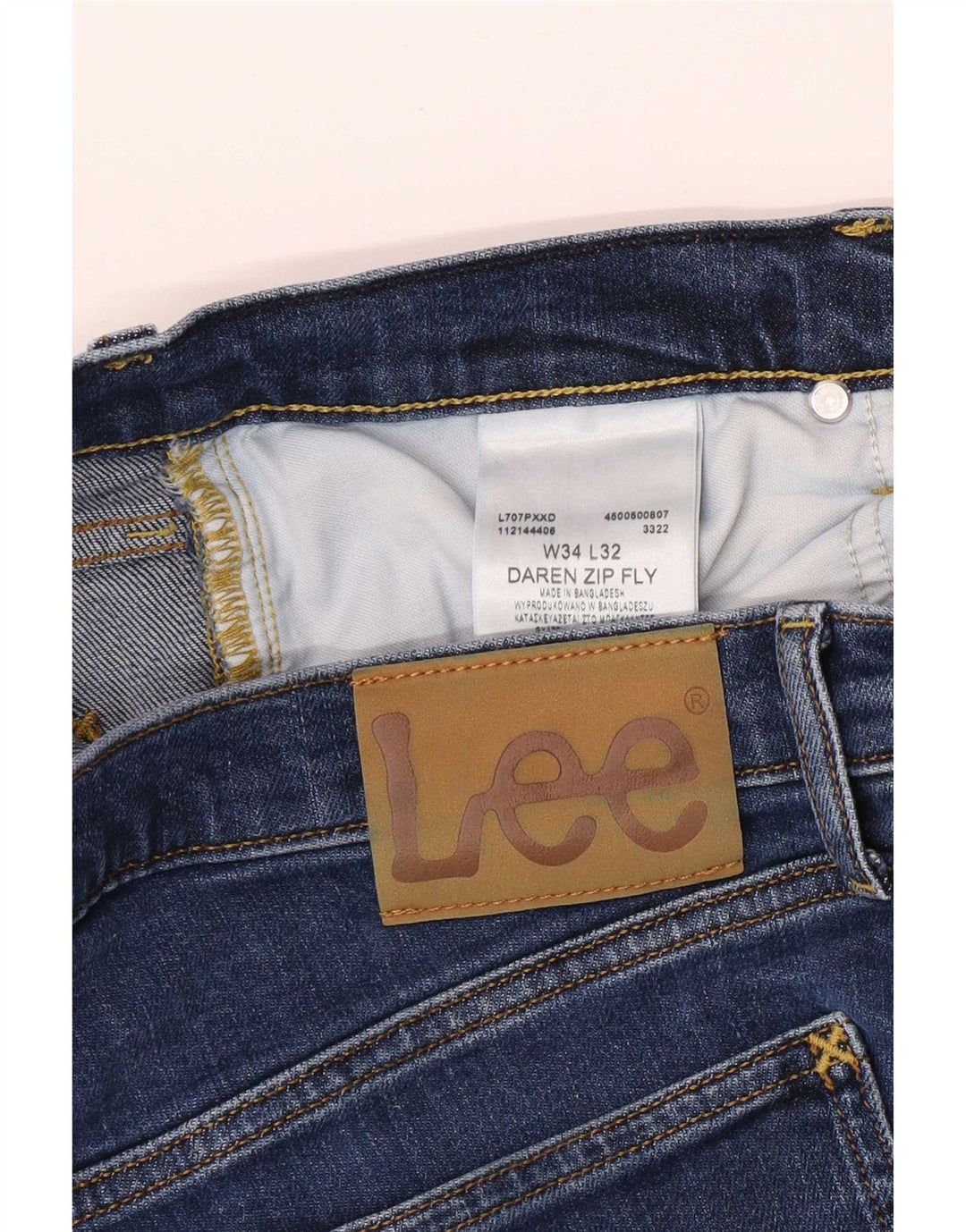 Lee Herren Daren Zip Fly Straight Jeans W34 L32 Blaue Baumwolle