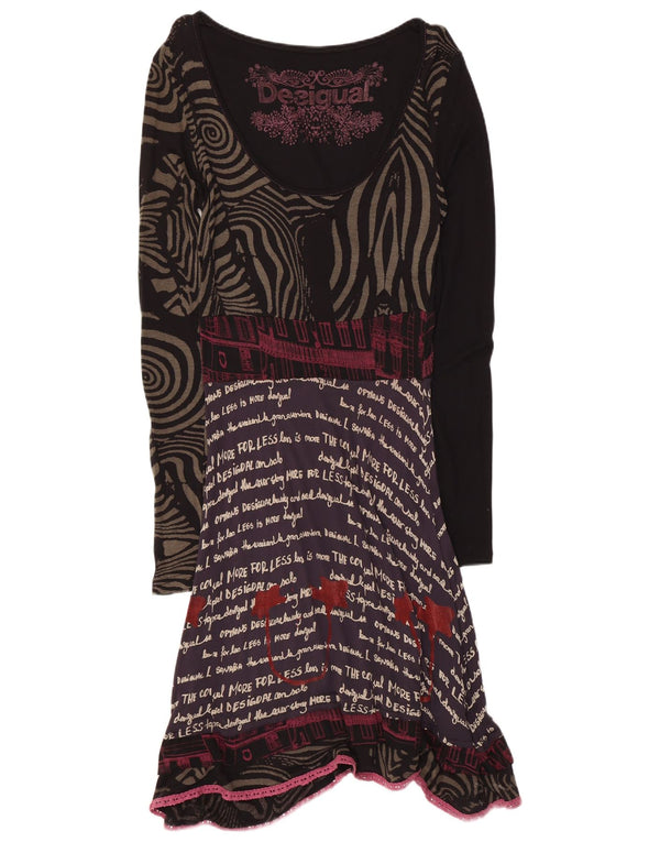 Desigual Damen Grafik-A-Linien-Kleid UK 14 Large Schwarz Patchwork
