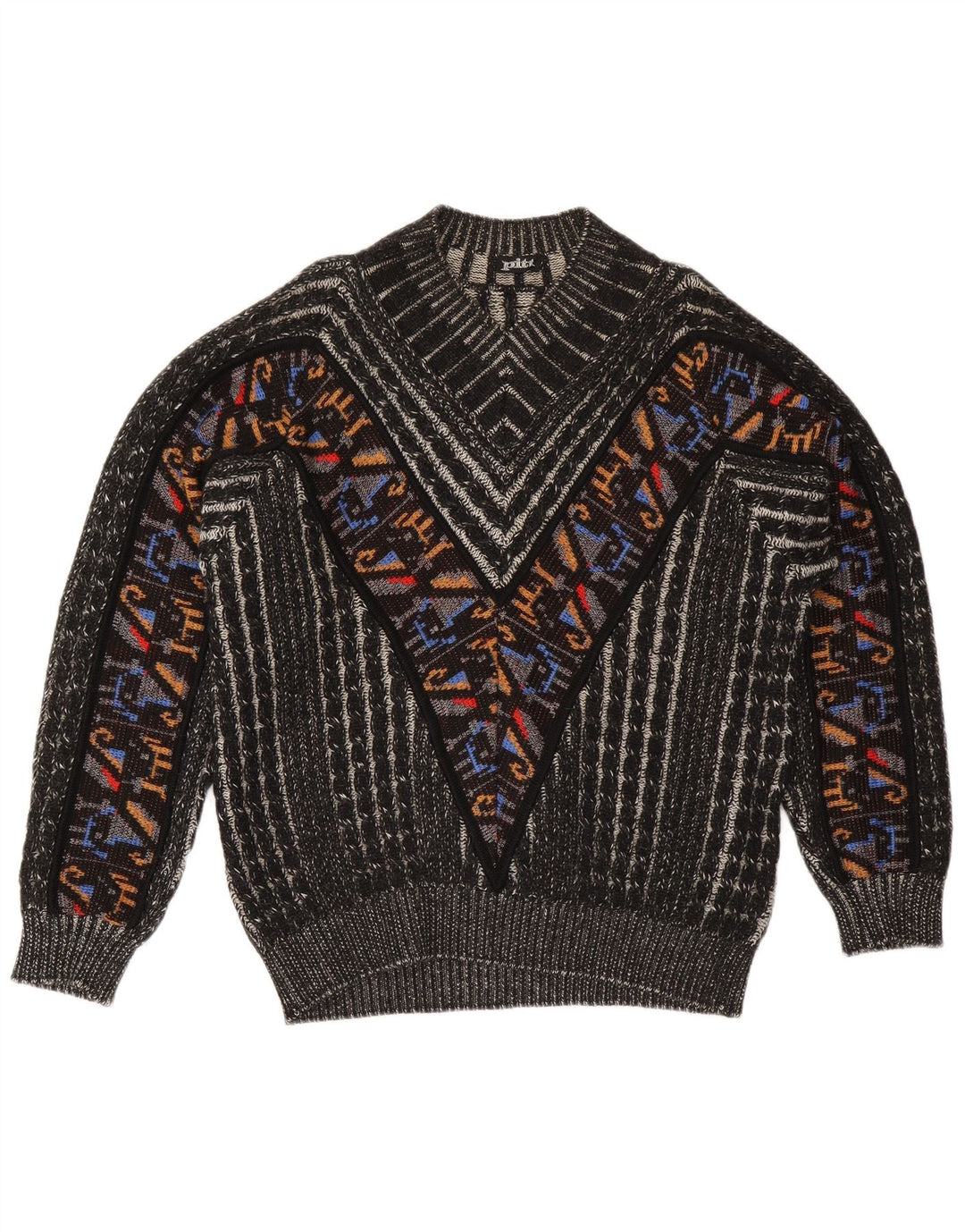 Pitti Herren-Pullover mit V-Ausschnitt, groß, schwarz, geometrisch