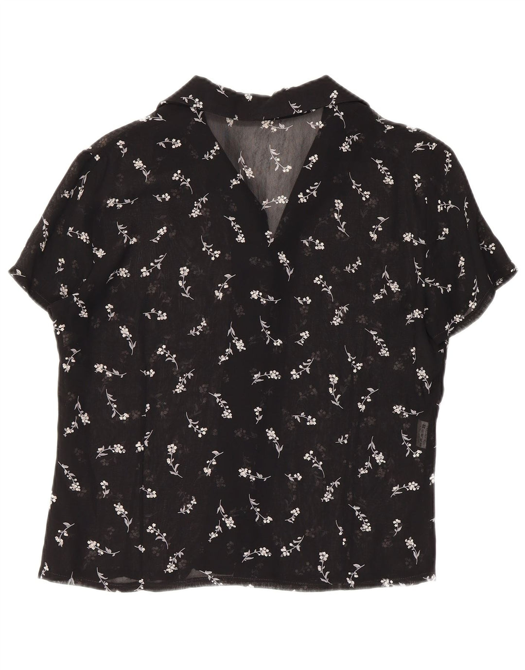 Vintage Damen Durchsichtige Hemdbluse UK 12 Mittelschwarz geblümt