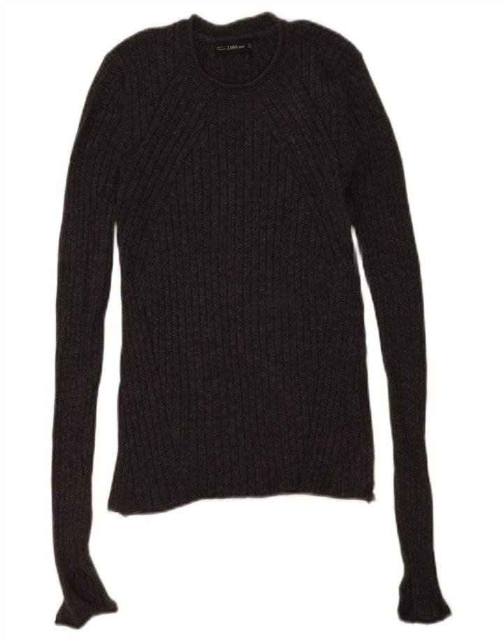Zara Damen-Pullover mit Rundhalsausschnitt, UK 12, mittelgraue Viskose