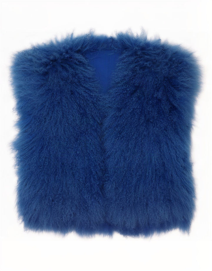 Vintage Damen Kunstpelzweste UK 14 Mittelblau