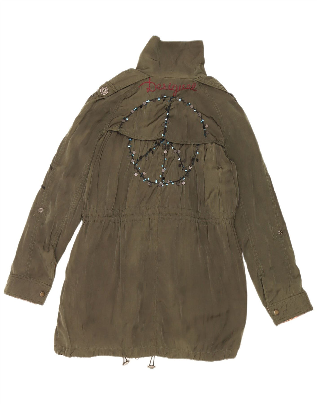 Desigual Womens Military Graphic Parka Jacke EU 38 Mittelgrün geblümt