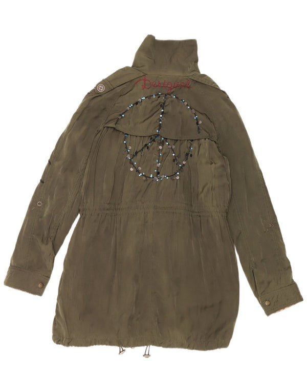 Desigual Womens Military Graphic Parka Jacke EU 38 Mittelgrün geblümt