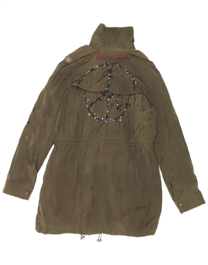 Desigual Womens Military Graphic Parka Jacke EU 38 Mittelgrün geblümt