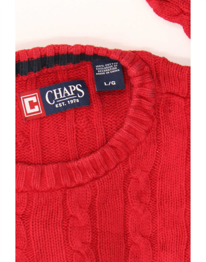 Chaps Herren-Pullover mit Rundhalsausschnitt, Größe L, aus roter Baumwolle