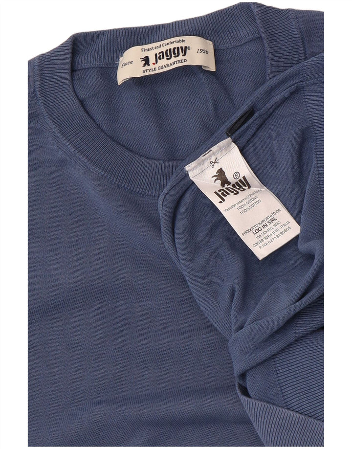 Jaggy Herren-Pullover mit Rundhalsausschnitt, mittelblaue Baumwolle