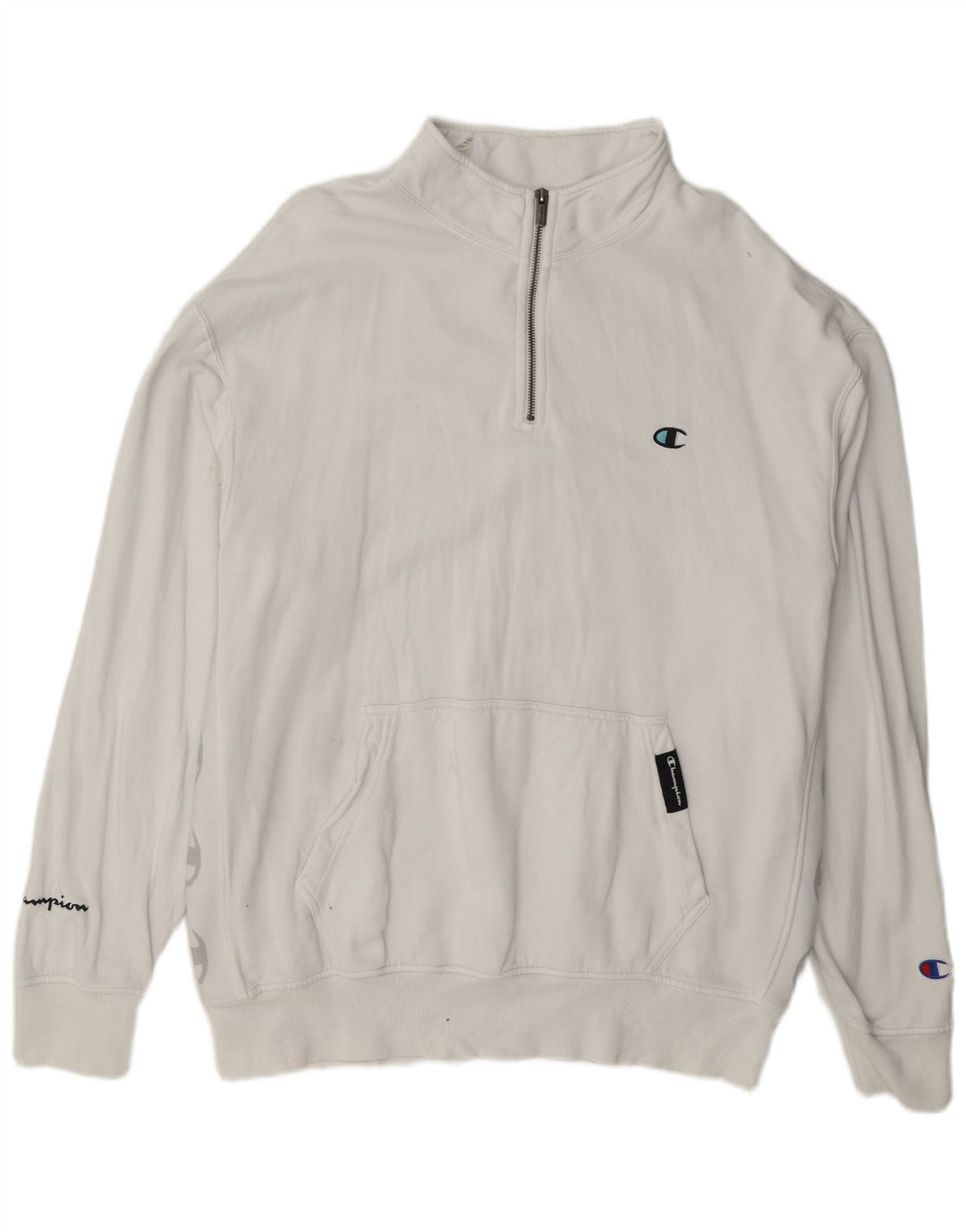 Champion Herren-Sweatshirt mit Reißverschluss am Hals, groß, aus weißer Baumwolle