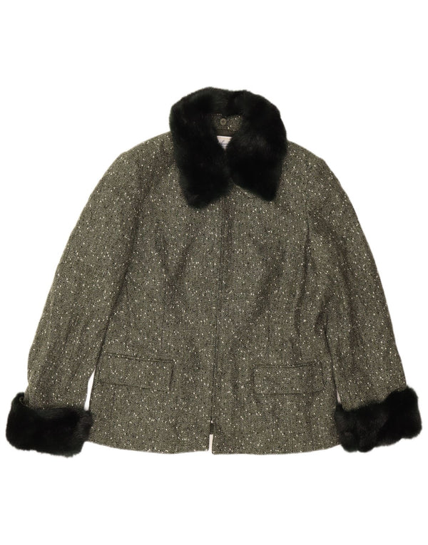 Luisa Spagnoli Damen-Blazerjacke mit durchgehendem Reißverschluss, UK 14, große Khaki-gefleckte Wolle