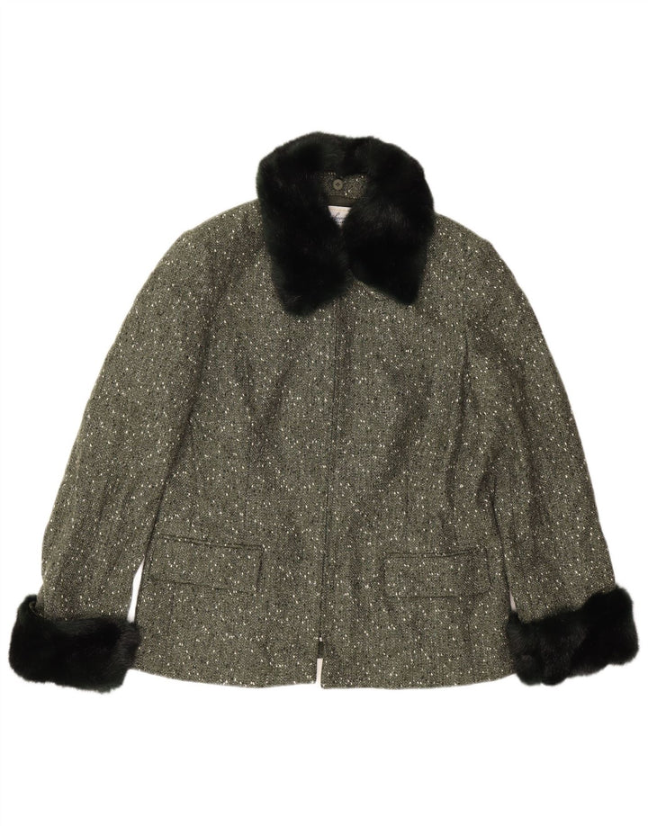 Luisa Spagnoli Damen-Blazerjacke mit durchgehendem Reißverschluss, UK 14, große Khaki-gefleckte Wolle