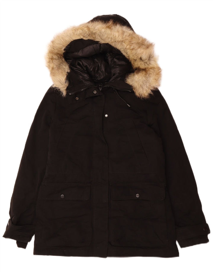 Übergroße Parka-Jacke mit Kapuze von Zara für Damen, Gr. 6, XS, Schwarz, Polyester