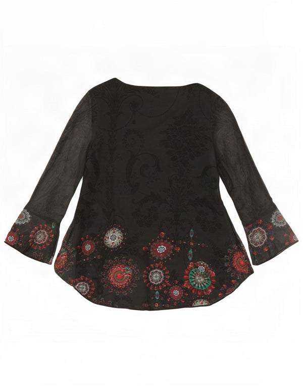 Desigual Damen Langarm-Tunika-Top UK 12 Mittelschwarzes Paisley-Polyester