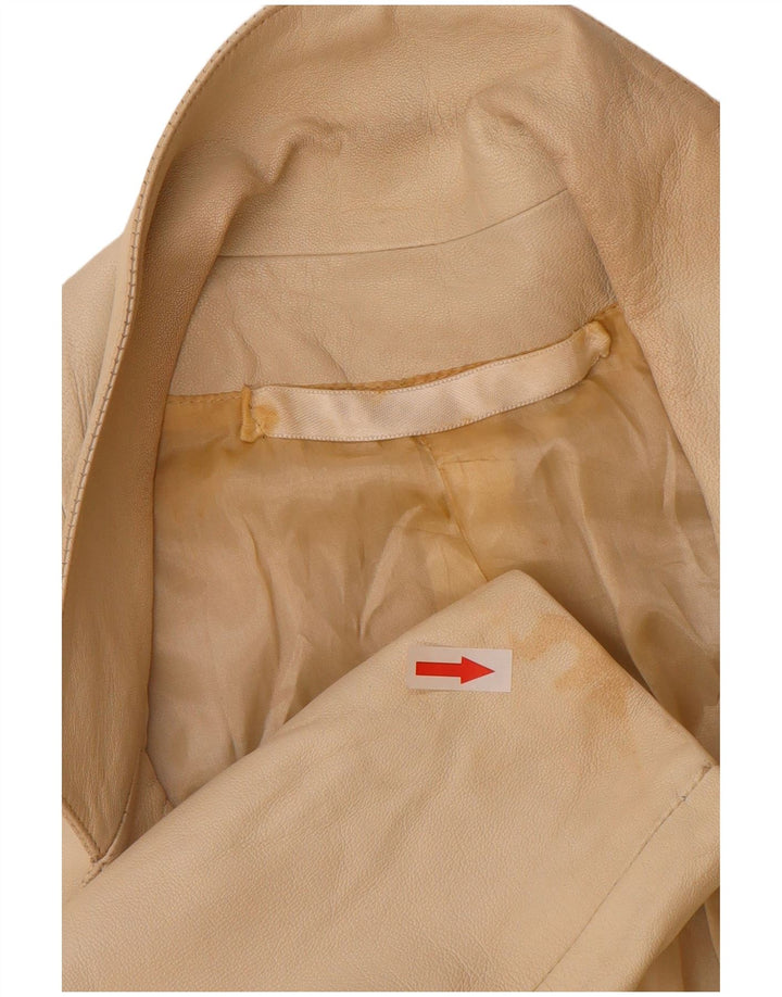 Vintage Damen Zweireihige Lederblazerjacke UK 12 Mittelbeige