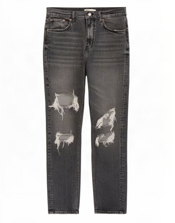 Zara Damen Distressed Straight Jeans EU 40 Medium W30 L31 Graue Baumwolle