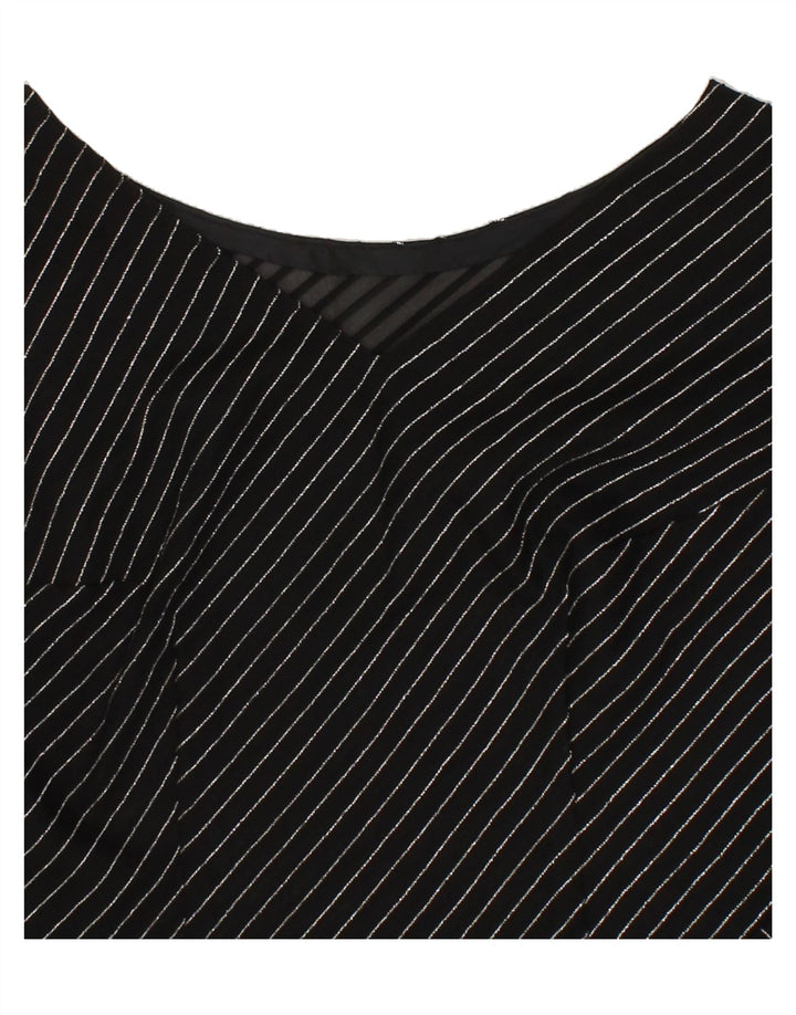 VINTAGE Womens Crop Blouse Top UK 14 Medium Black Striped Vintage Vintage and Second-Hand Vintage from Messina Hembry 