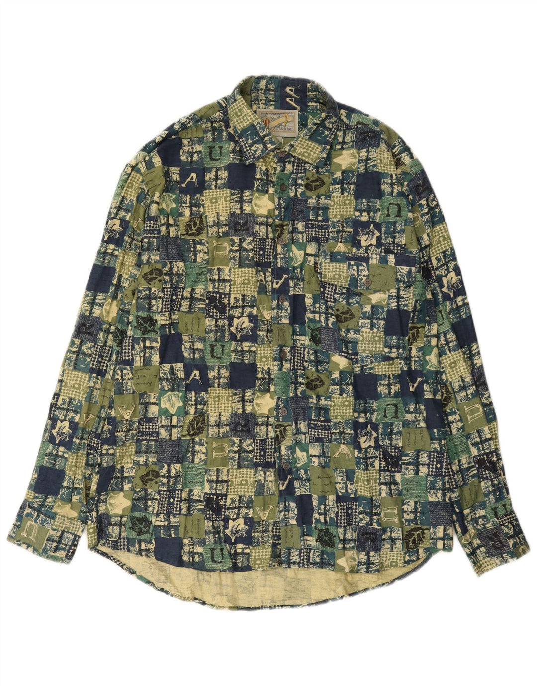 Vintage Herrenhemd Großes grünes Patchwork-Baumwolle