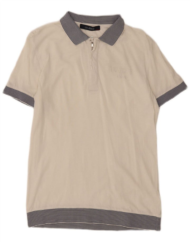 Liu Jo Herren-Poloshirt aus mittelweiß gestreifter Baumwolle
