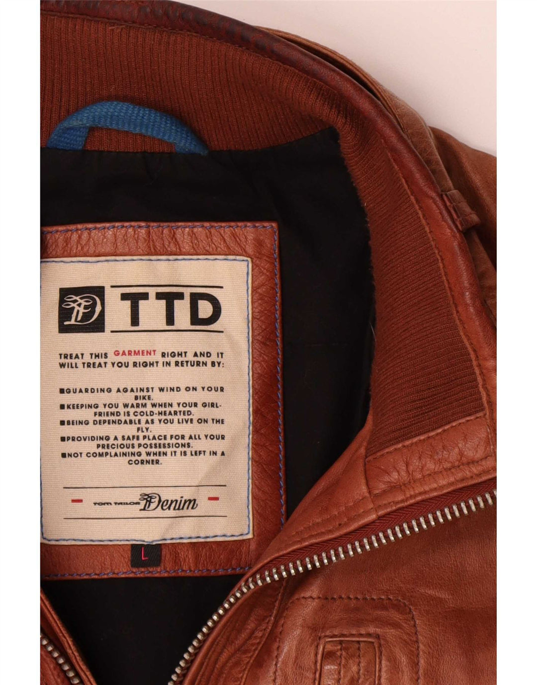 Tom Tailor Herren Lederjacke UK 40 Large Braun
