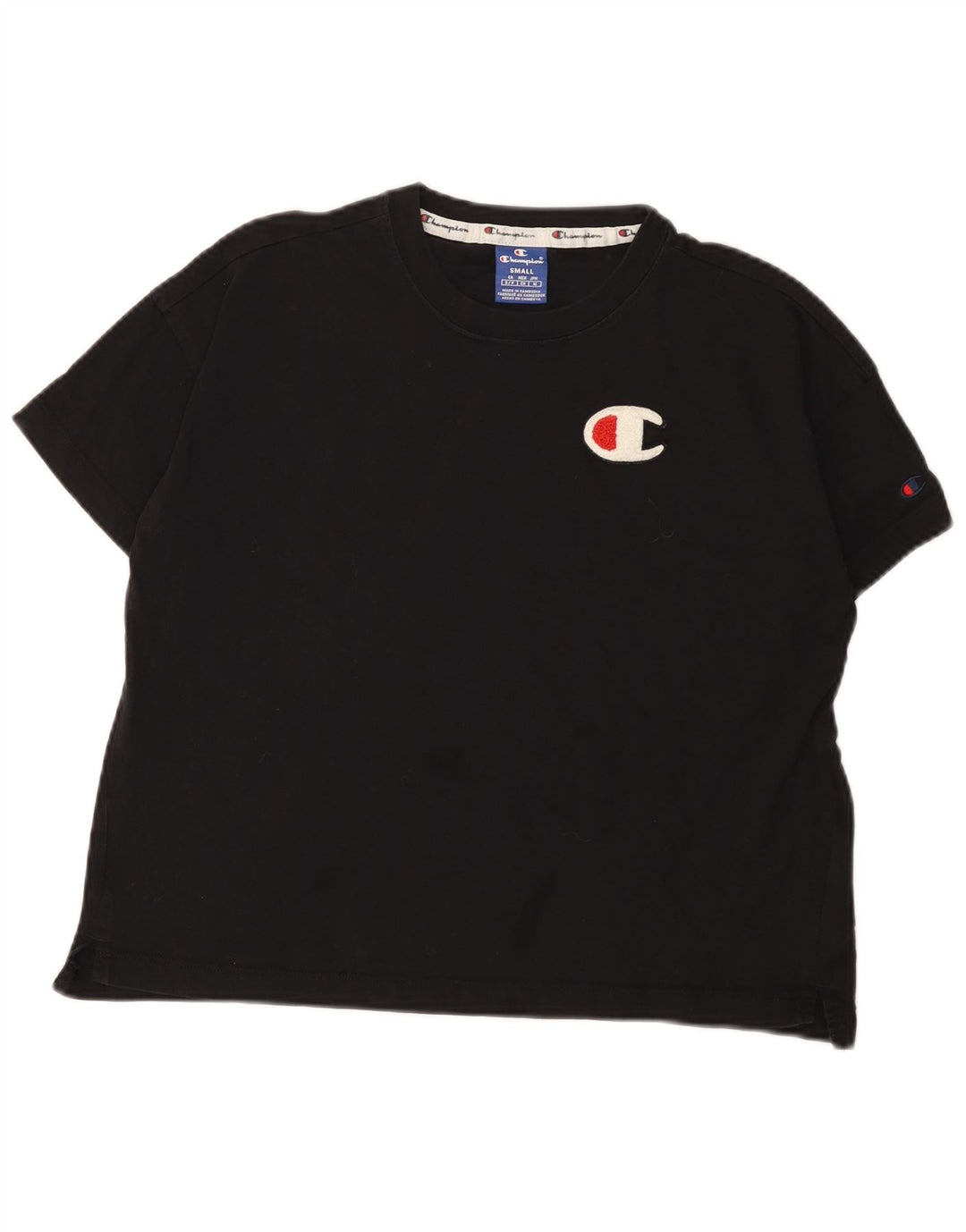 Champion Damen Übergroßes T-Shirt Top UK 10 Small Schwarz Baumwolle