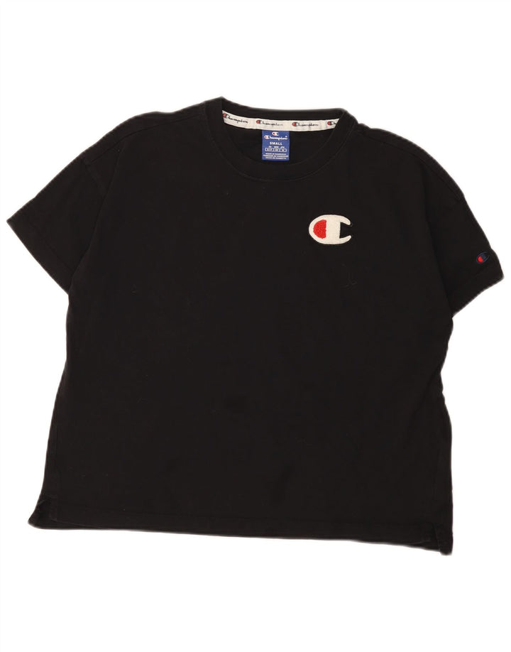 Champion Damen Übergroßes T-Shirt Top UK 10 Small Schwarz Baumwolle