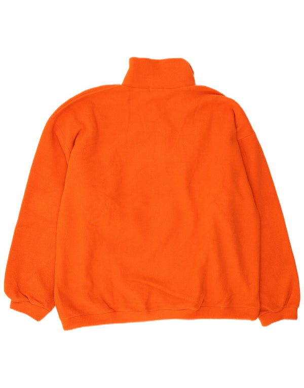 Vintage Herren-Fleecepullover mit Knopfkragen, XL, Orange, Polyester