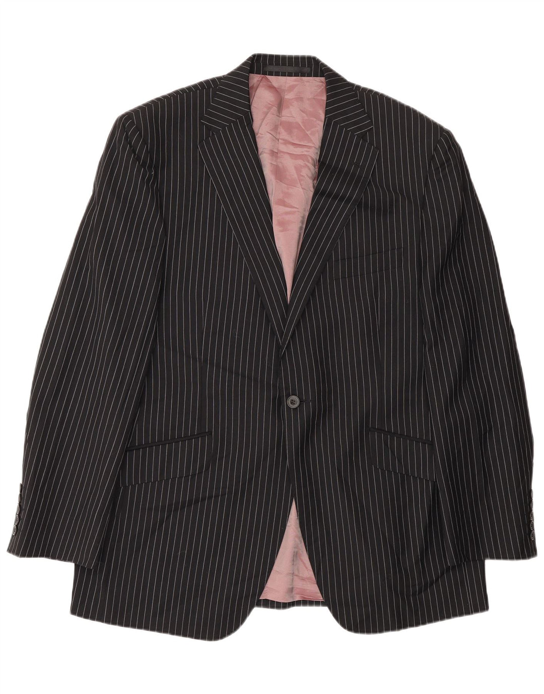Marks & Spencer Herren-Blazer mit 1 Knopf, UK 38, Mittelschwarz, Nadelstreifen