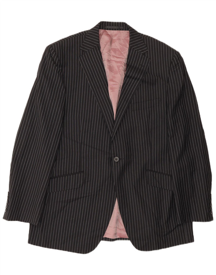 Marks & Spencer Herren-Blazer mit 1 Knopf, UK 38, Mittelschwarz, Nadelstreifen
