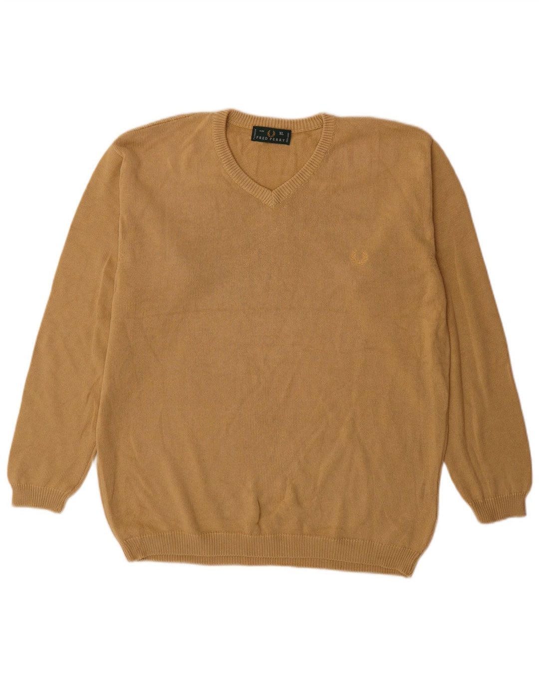 Fred Perry Herren V-Ausschnitt Pullover Pullover XL Beige Baumwolle