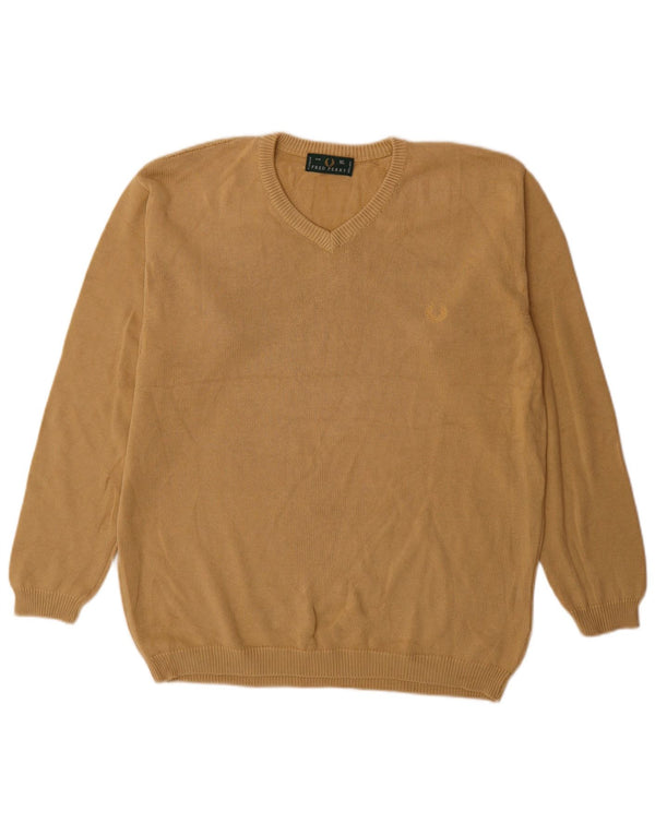 Fred Perry Herren V-Ausschnitt Pullover Pullover XL Beige Baumwolle