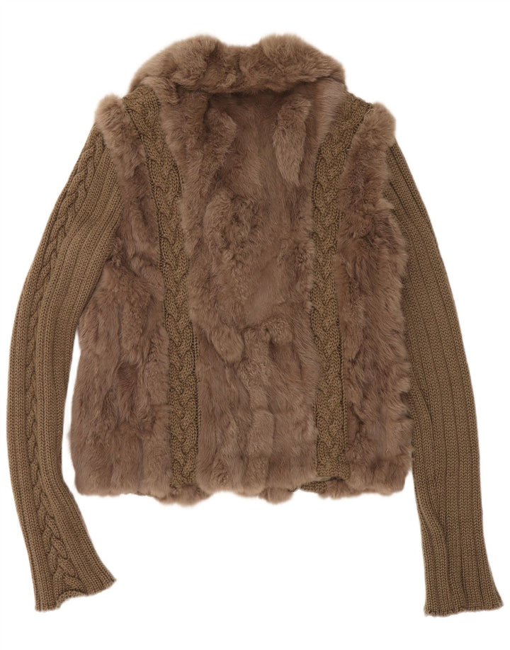 Compagnia Della Moda Damen Pelzjacke IT 48 XL Khaki Colourblock Rabbit