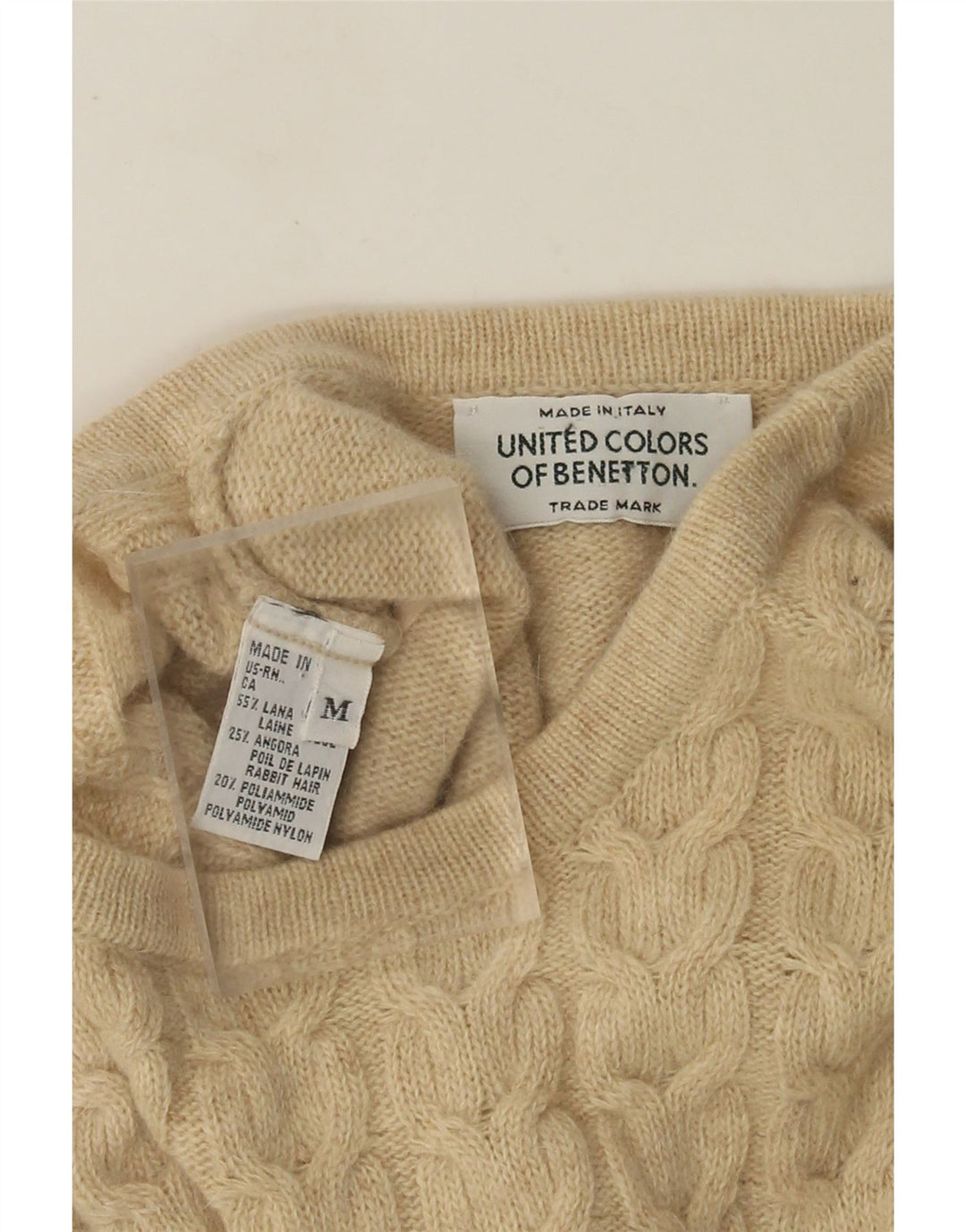 Benetton Damen-Pullover mit Rundhalsausschnitt, UK 14, mittelbeige Wolle