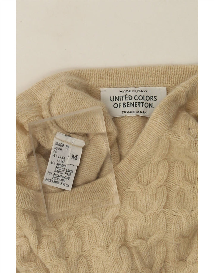 Benetton Damen-Pullover mit Rundhalsausschnitt, UK 14, mittelbeige Wolle