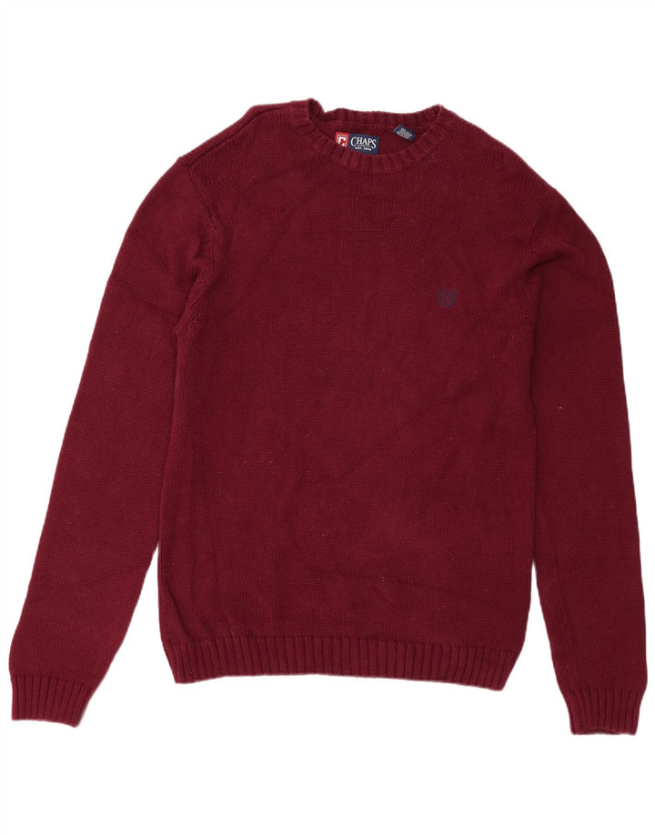 Chaps Herren-Pullover mit Rundhalsausschnitt, reguläre Passform, mittlere Burgunderrote Baumwolle