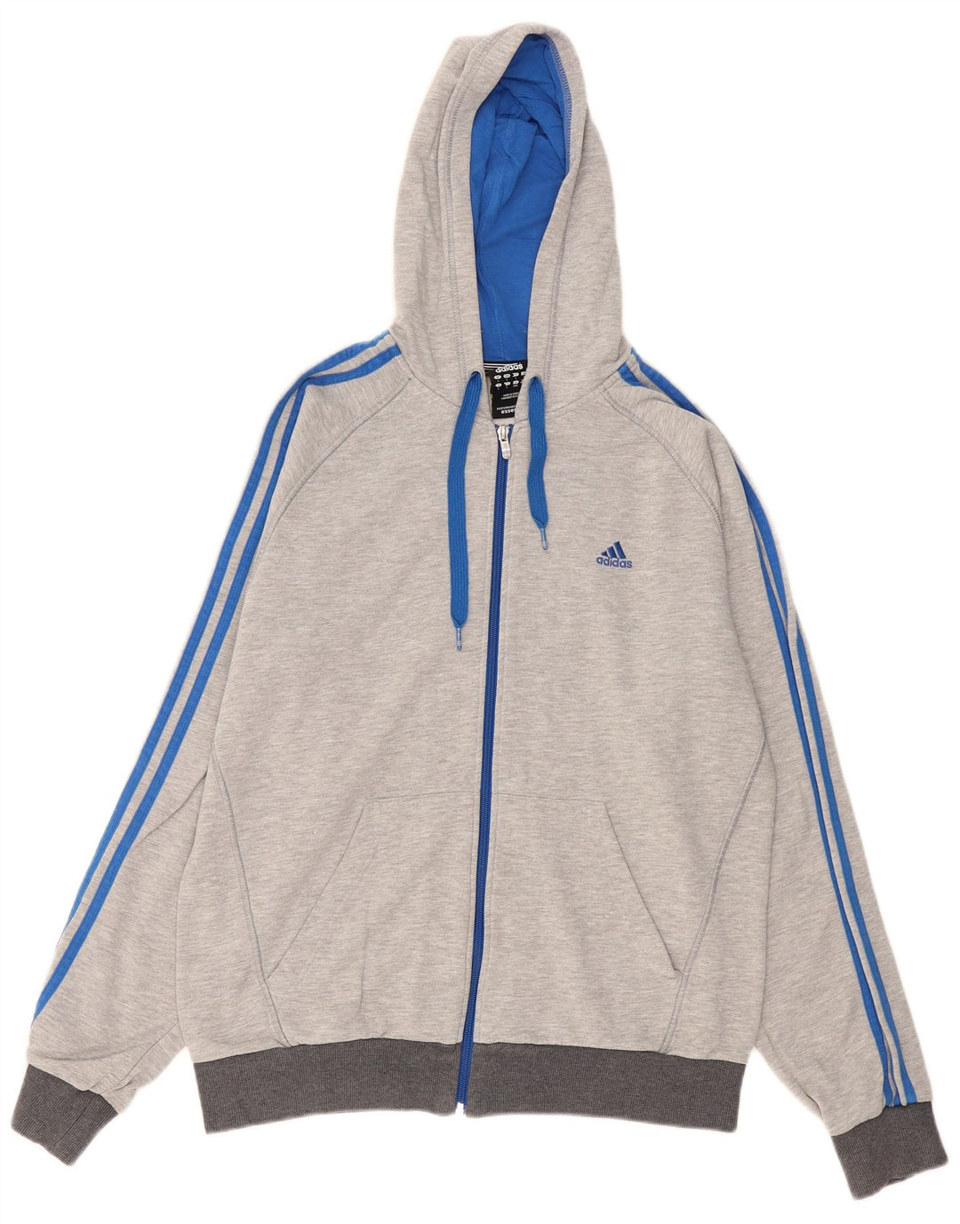 ADIDAS Herren-Kapuzenpullover mit Reißverschluss, groß, graue Baumwolle