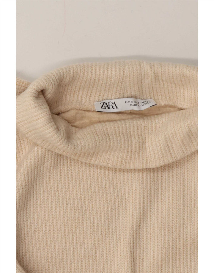 Zara Damen Übergroßes Top Langarm UK 10 Small Off White