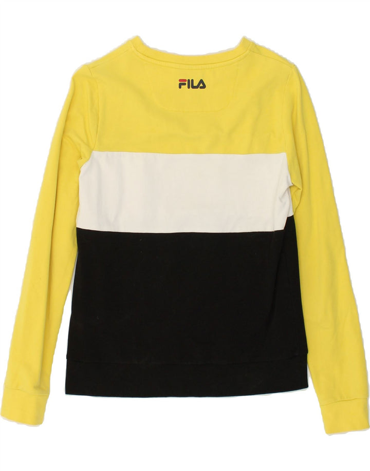 FILA Womens Graphic Sweatshirt Jumper UK 6 XS Yellow Colourblock | Vintage Fila | Thrift | Second-Hand Fila | Used Clothing | Messina Hembry 